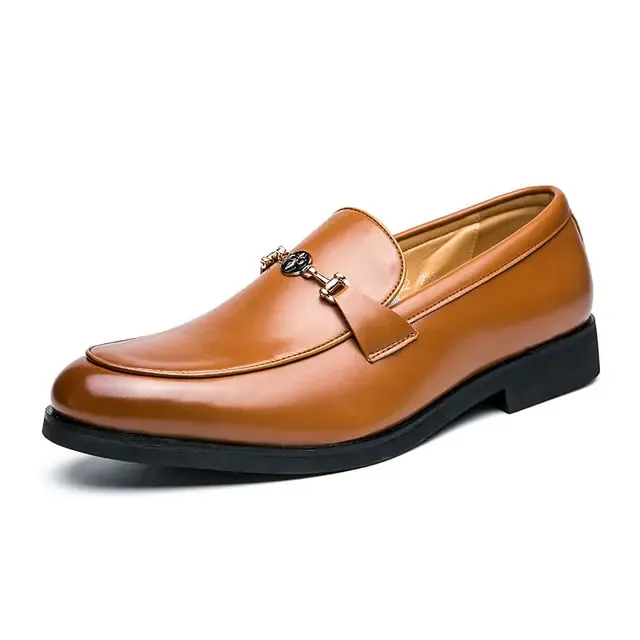 Men's PU Leather Classic Metal Chain Loafers