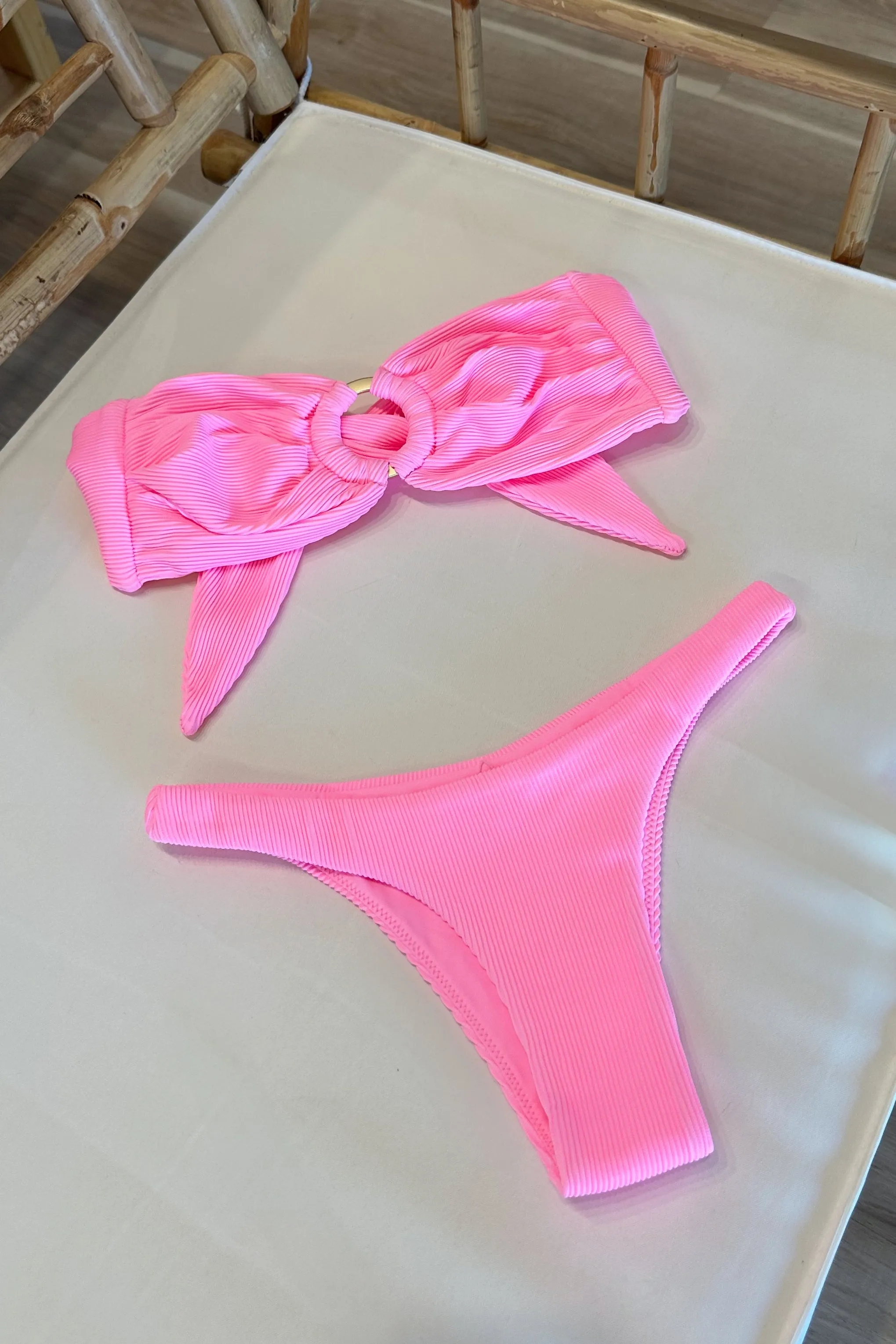 Minimal Cheeky Bikini Bottom in Taffy Pink Ribbed