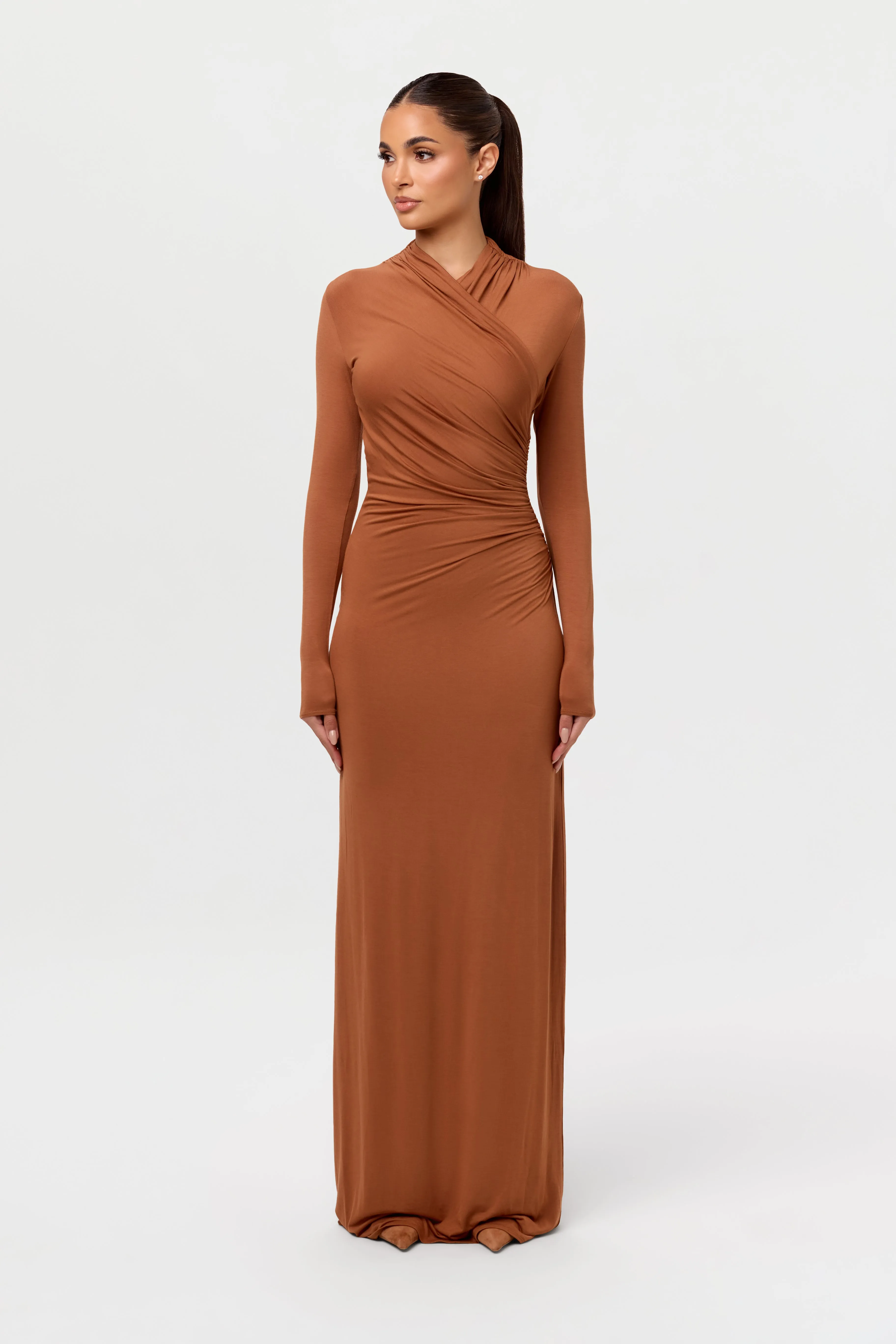 Modal Overlay Ruched Maxi Dress