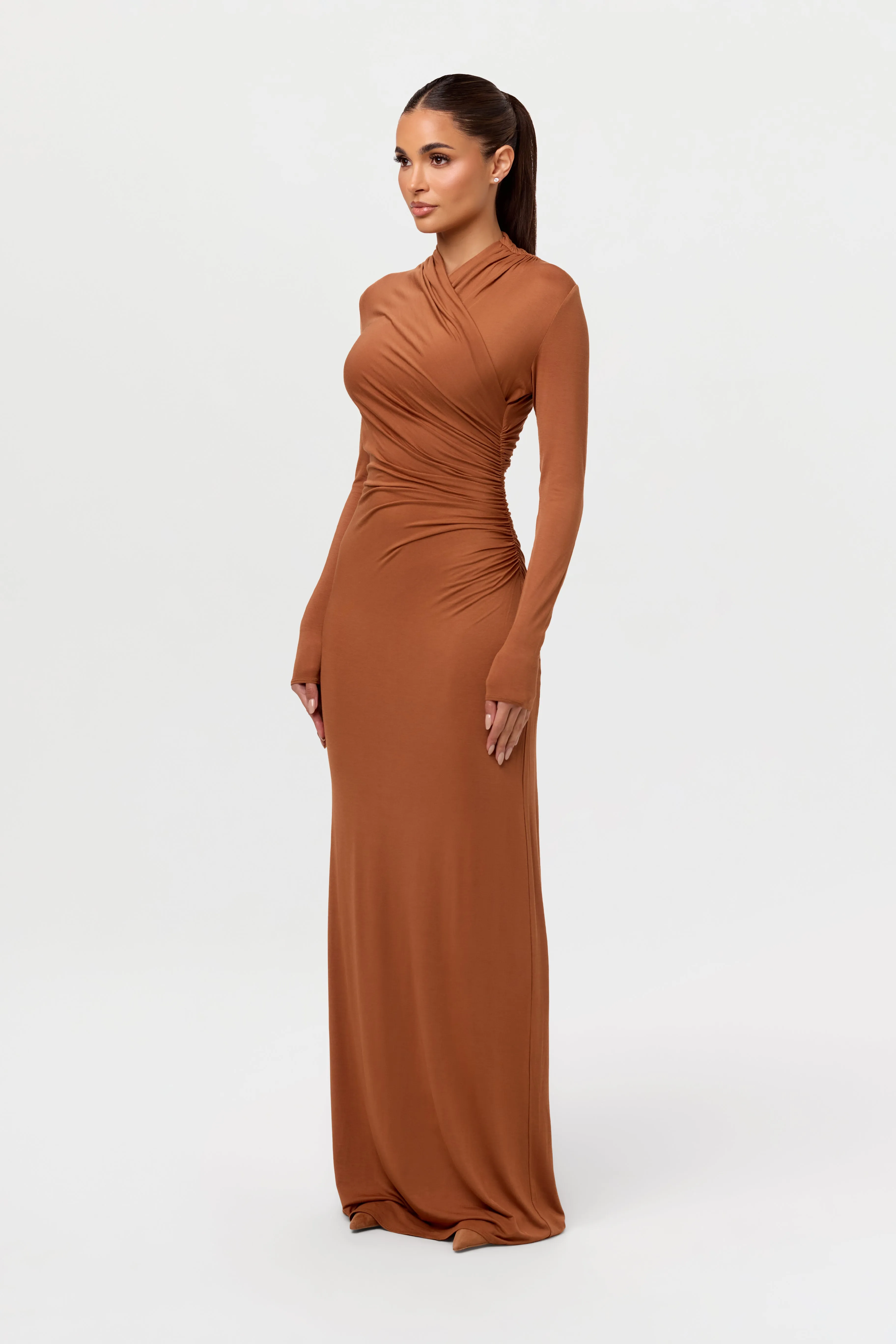 Modal Overlay Ruched Maxi Dress
