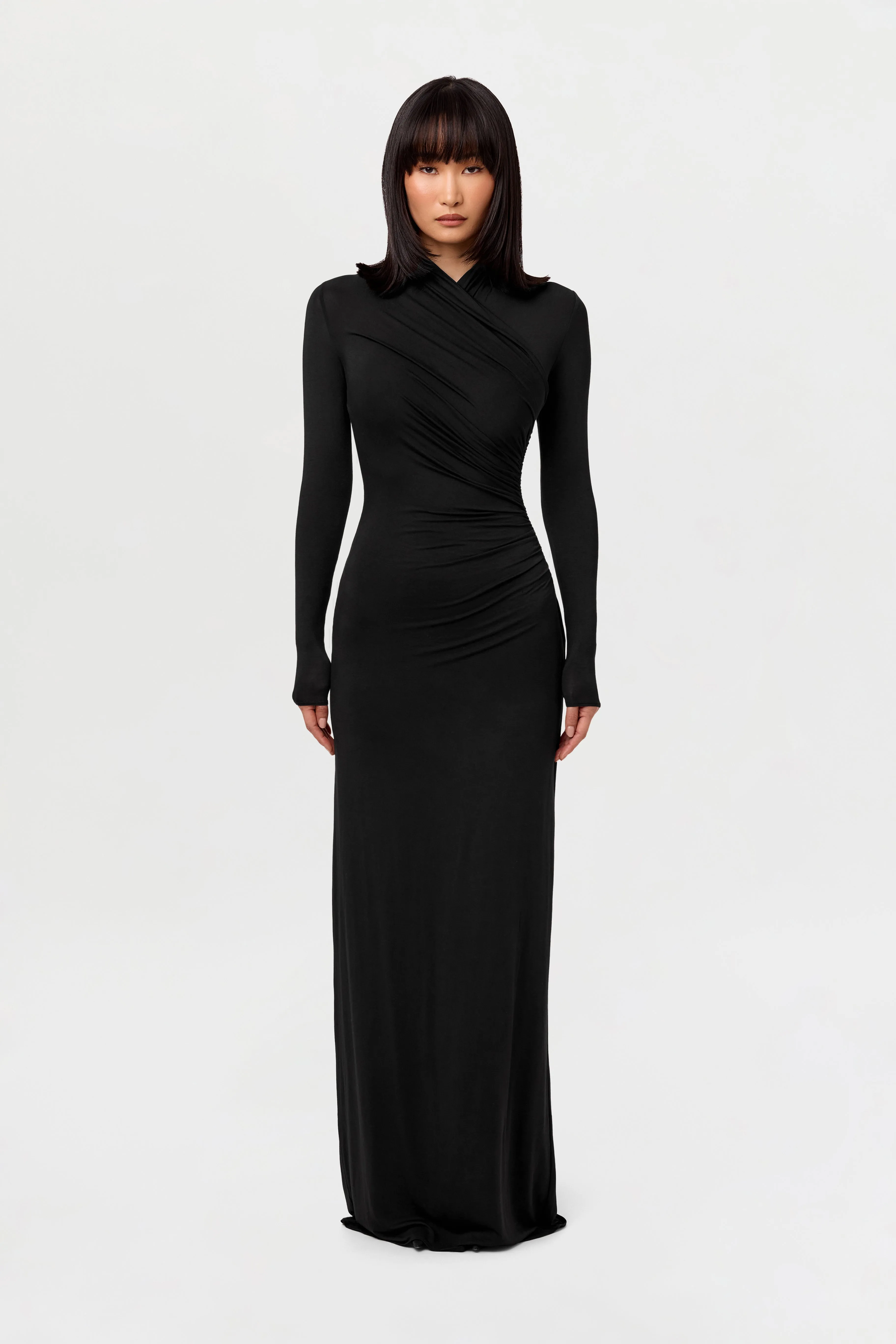 Modal Overlay Ruched Maxi Dress