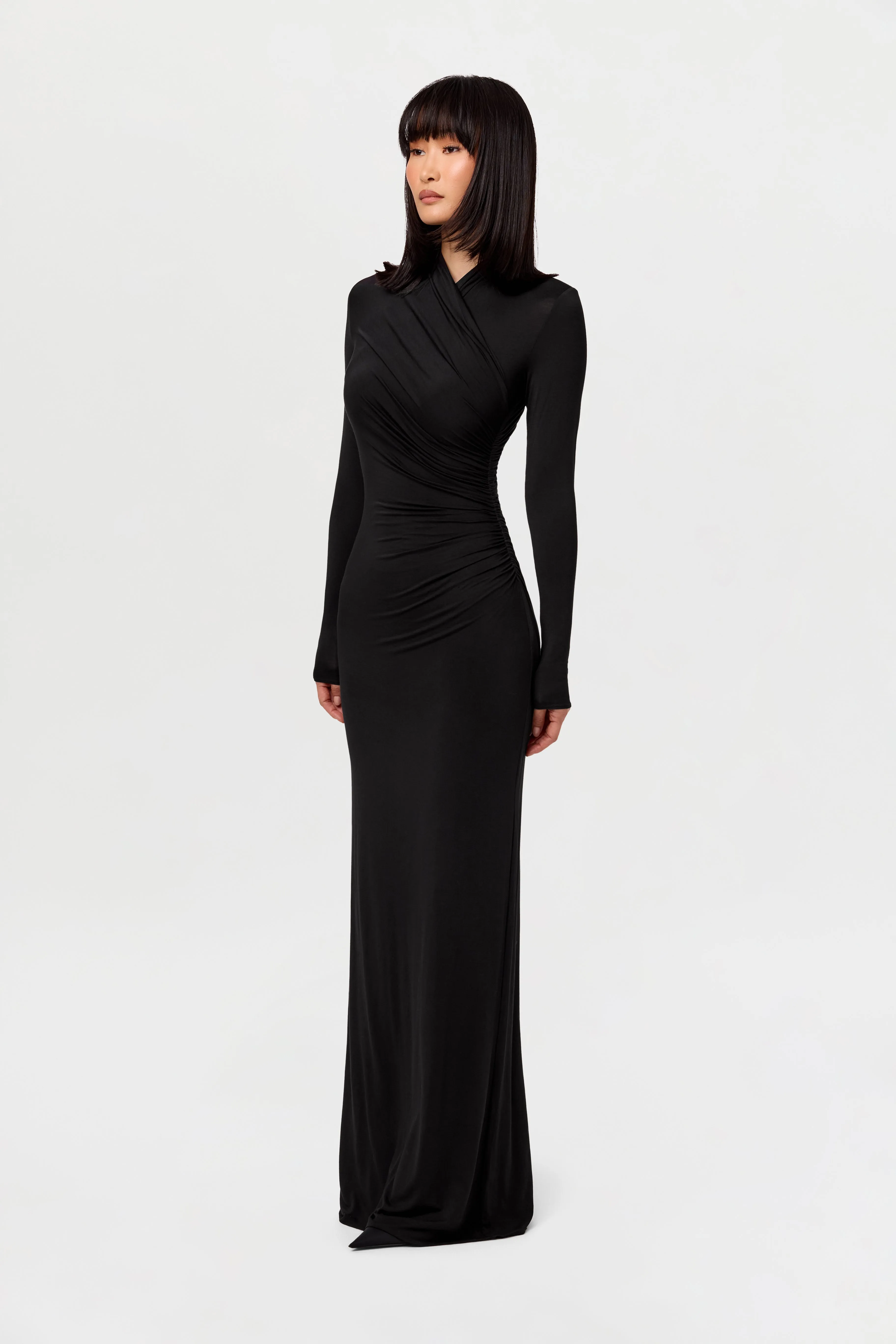 Modal Overlay Ruched Maxi Dress