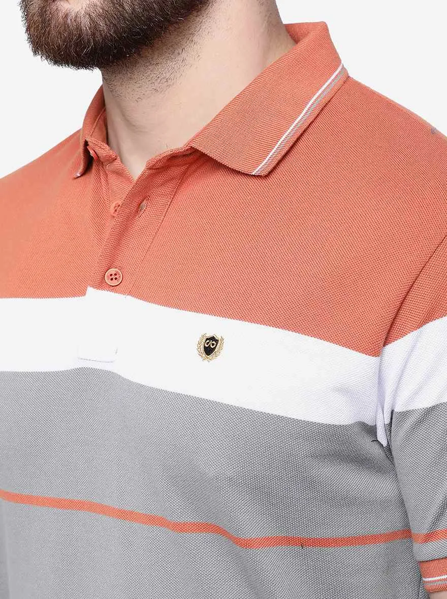 Multicolour Striped Slim Fit Polo T-Shirt | JadeBlue