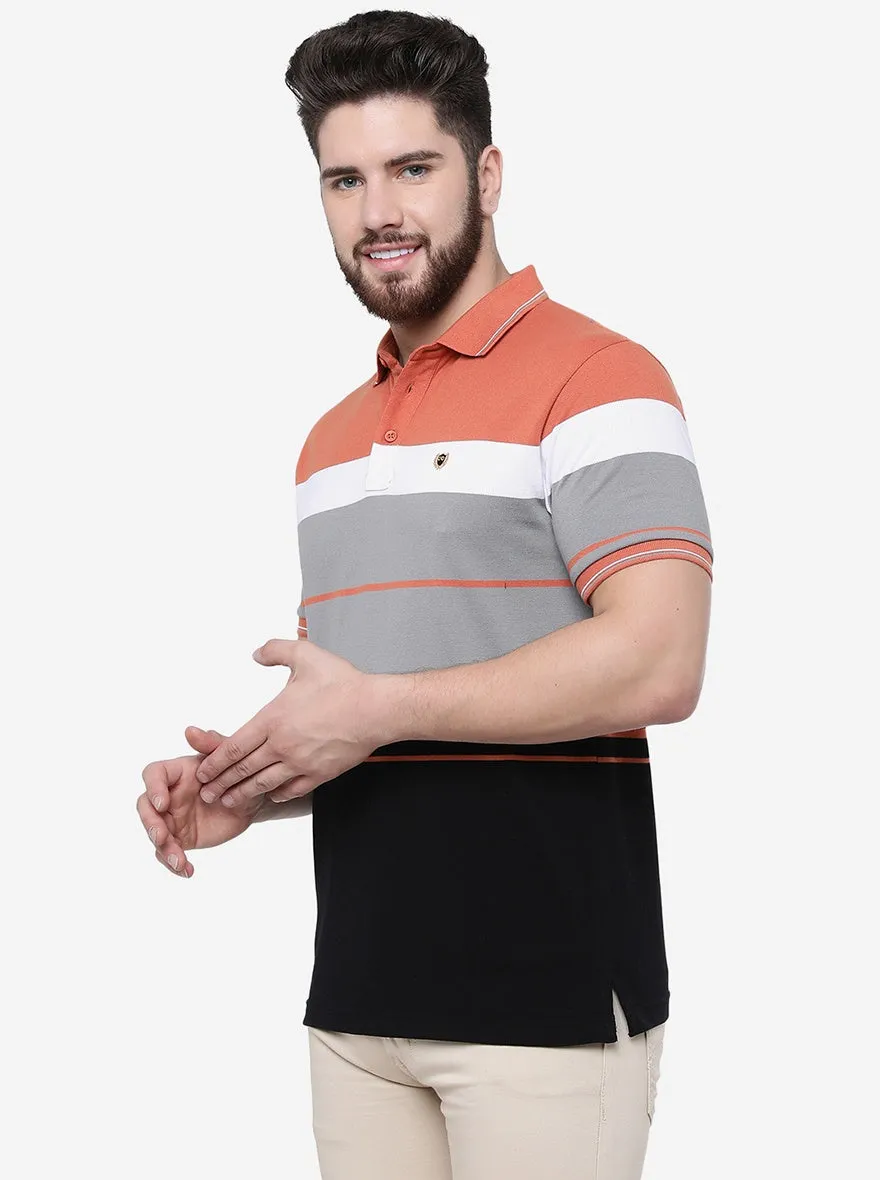Multicolour Striped Slim Fit Polo T-Shirt | JadeBlue