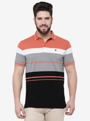 Multicolour Striped Slim Fit Polo T-Shirt | JadeBlue