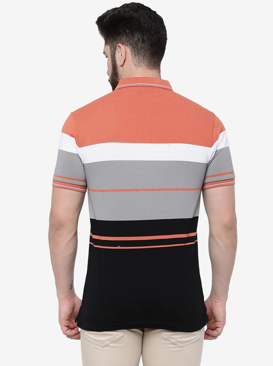 Multicolour Striped Slim Fit Polo T-Shirt | JadeBlue