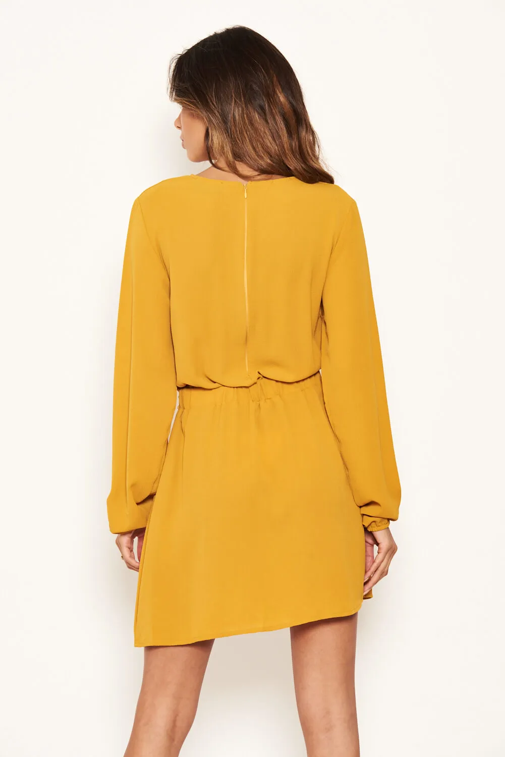 Mustard Long Sleeve Belted Day Dress