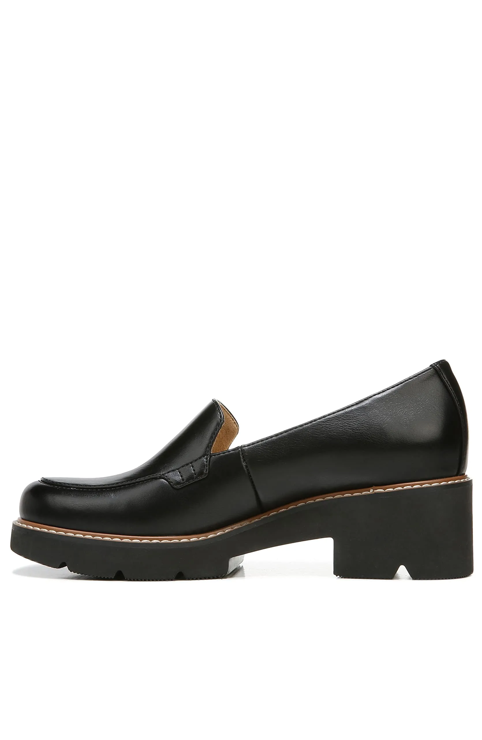 Naturalizer Womens Cabaret Slip On Lightweight Lug Heeled Loafer, Black Smooth, 9.5 M