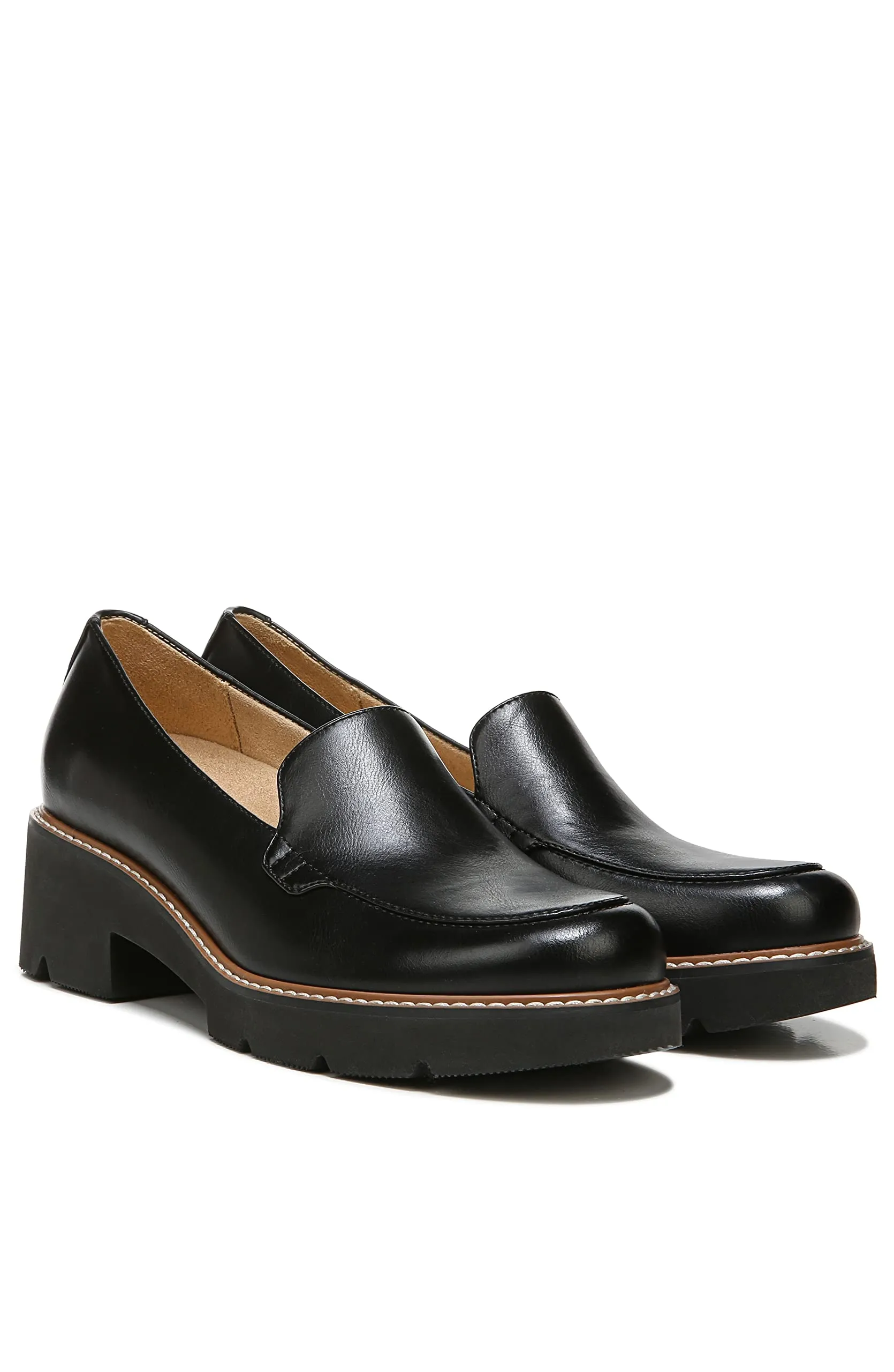 Naturalizer Womens Cabaret Slip On Lightweight Lug Heeled Loafer, Black Smooth, 9.5 M