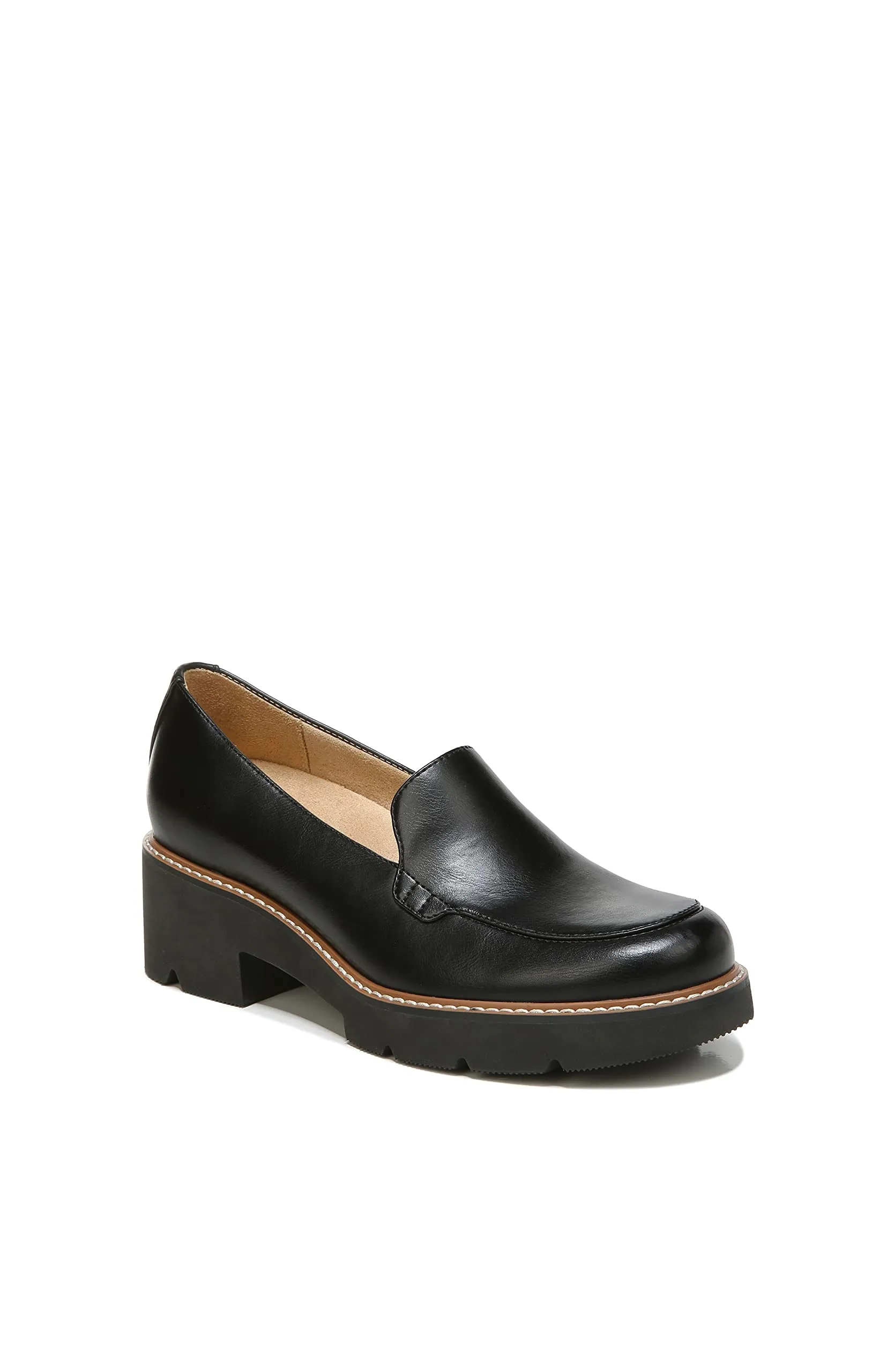 Naturalizer Womens Cabaret Slip On Lightweight Lug Heeled Loafer, Black Smooth, 9.5 M