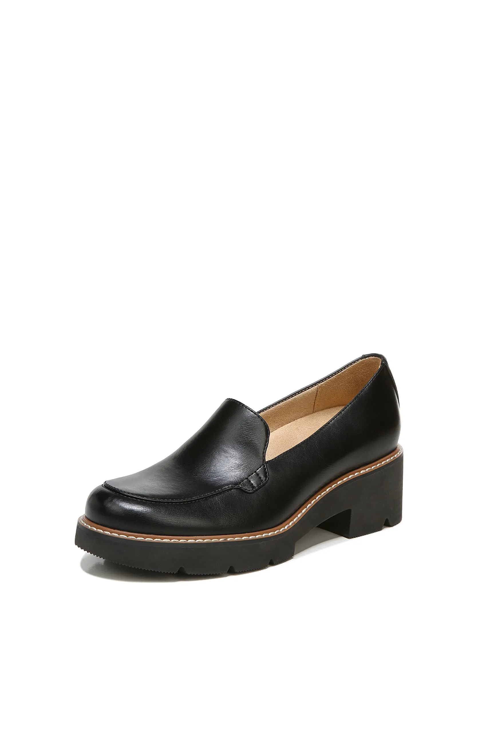 Naturalizer Womens Cabaret Slip On Lightweight Lug Heeled Loafer, Black Smooth, 9.5 M