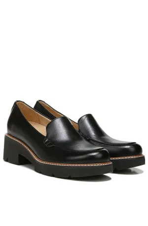 Naturalizer Womens Cabaret Slip On Lightweight Lug Heeled Loafer, Black Smooth, 9.5 M