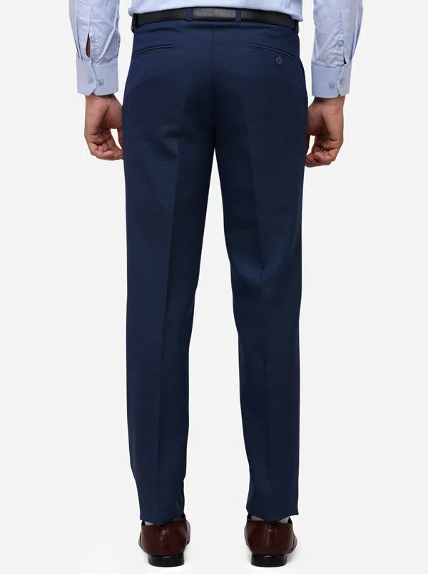 Navy Blue Slim Fit Solid Formal Trouser | Metal