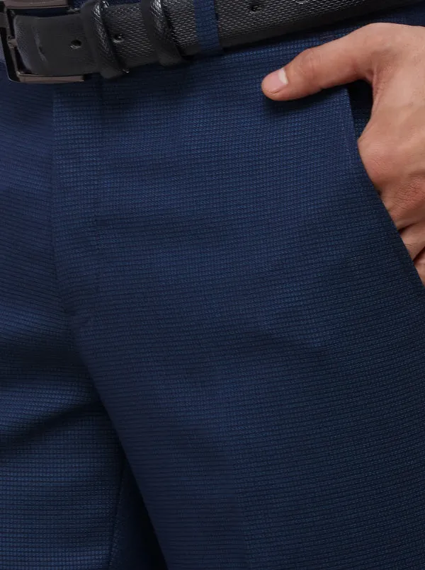 Navy Blue Slim Fit Solid Formal Trouser | Metal