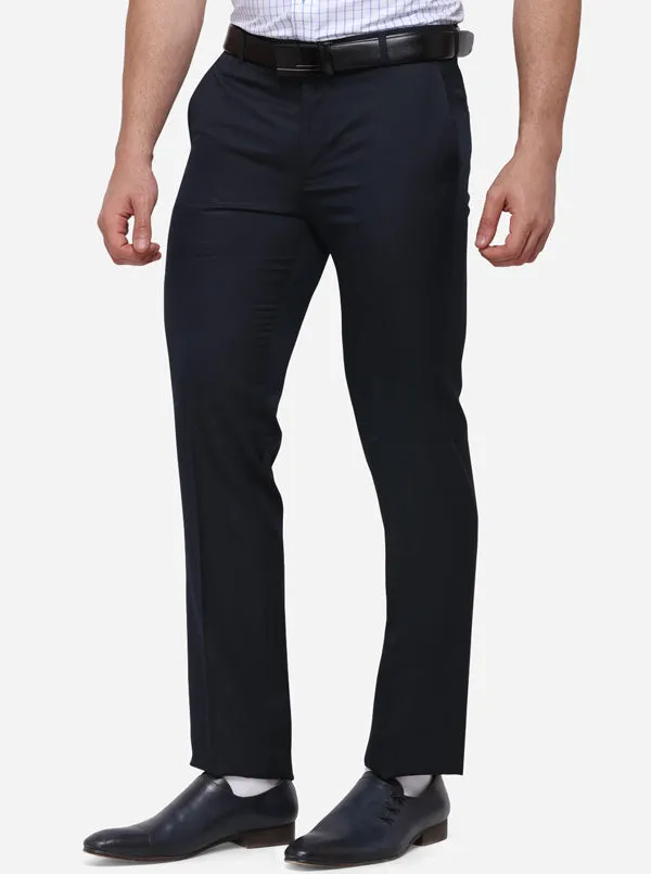 Navy Blue Solid Slim Fit Formal Trouser | Greenfibre