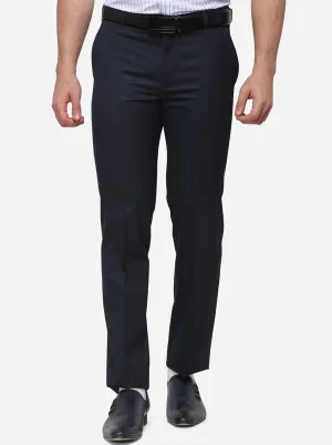 Navy Blue Solid Slim Fit Formal Trouser | Greenfibre