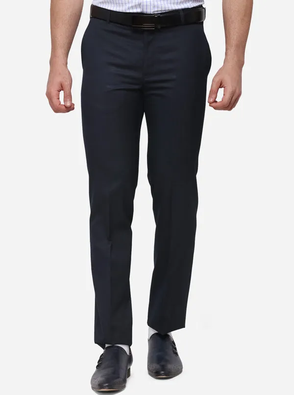Navy Blue Solid Slim Fit Formal Trouser | Greenfibre