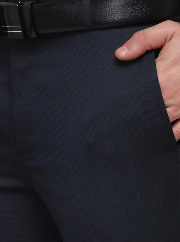 Navy Blue Solid Slim Fit Formal Trouser | Greenfibre