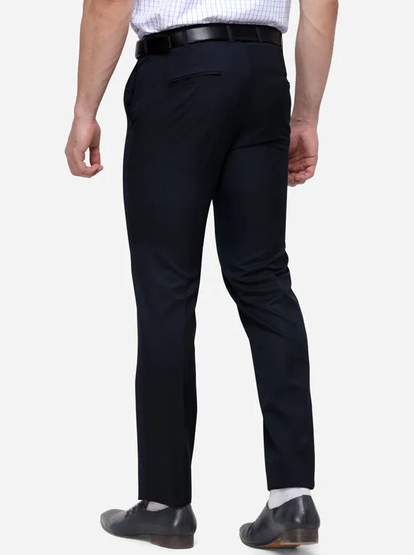 Navy Blue Solid Slim Fit Formal Trouser | Greenfibre