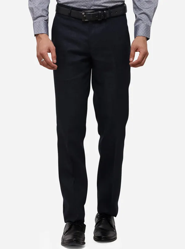 Navy Blue Solid Slim Fit Formal Trouser | JB Studio
