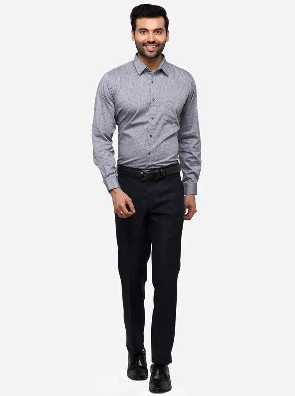 Navy Blue Solid Slim Fit Formal Trouser | JB Studio
