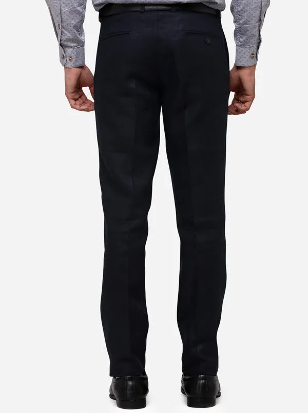 Navy Blue Solid Slim Fit Formal Trouser | JB Studio