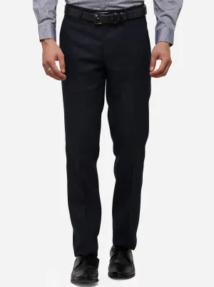 Navy Blue Solid Slim Fit Formal Trouser | JB Studio