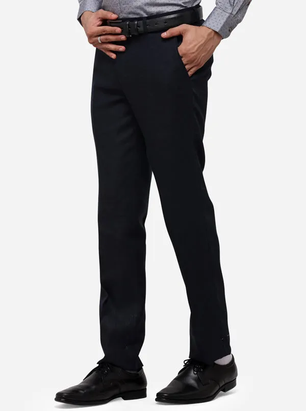 Navy Blue Solid Slim Fit Formal Trouser | JB Studio