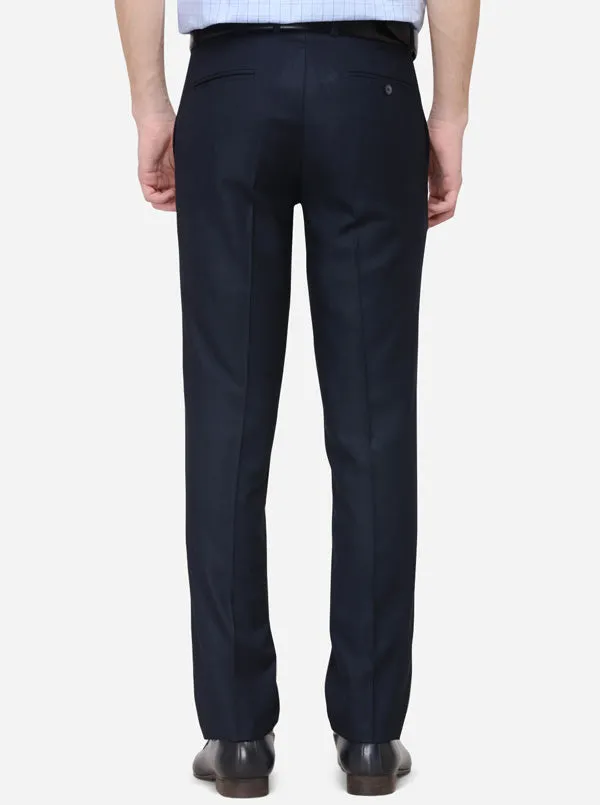 Navy Blue Solid Slim Fit Formal Trouser | Metal