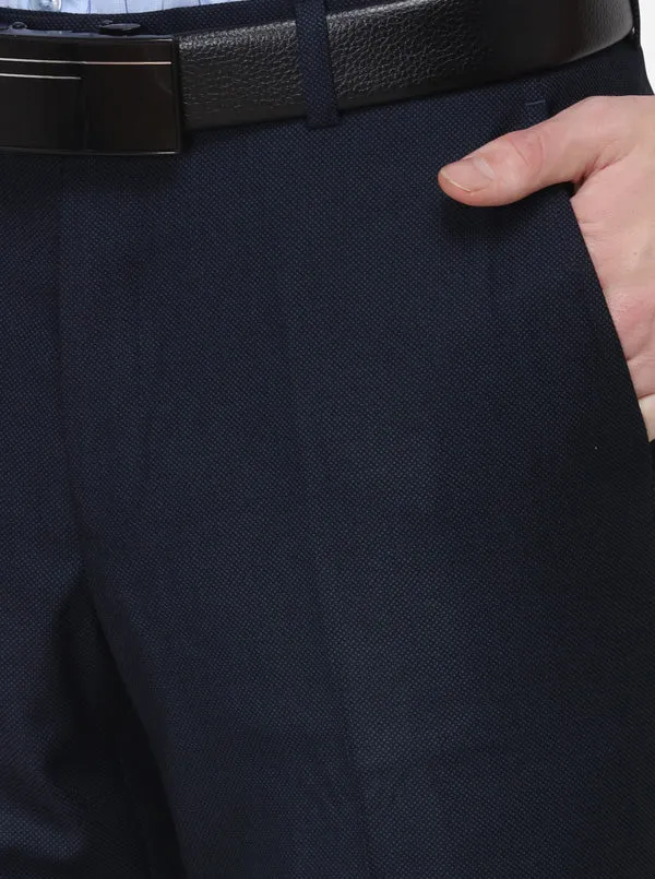 Navy Blue Solid Slim Fit Formal Trouser | Metal