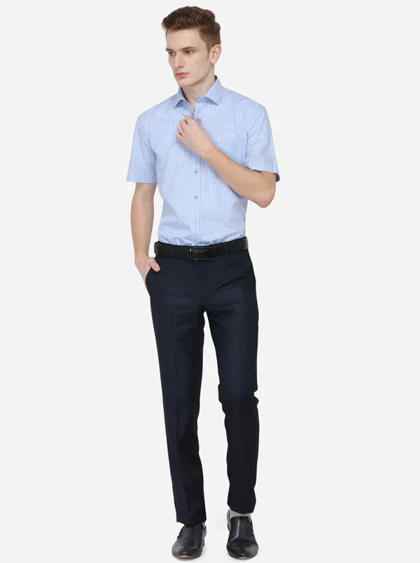 Navy Blue Solid Slim Fit Formal Trouser | Metal