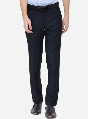Navy Blue Solid Slim Fit Formal Trouser | Metal