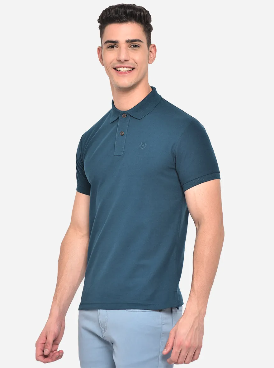 Navy Blue Solid Slim Fit Polo T-Shirt | Greenfibre