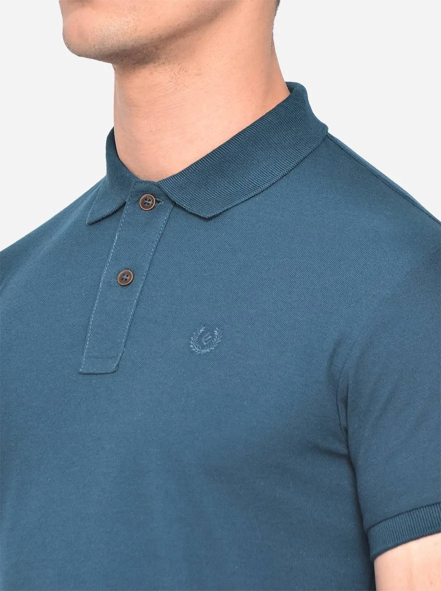 Navy Blue Solid Slim Fit Polo T-Shirt | Greenfibre