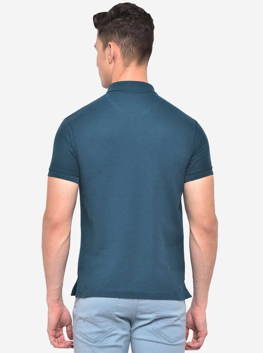 Navy Blue Solid Slim Fit Polo T-Shirt | Greenfibre