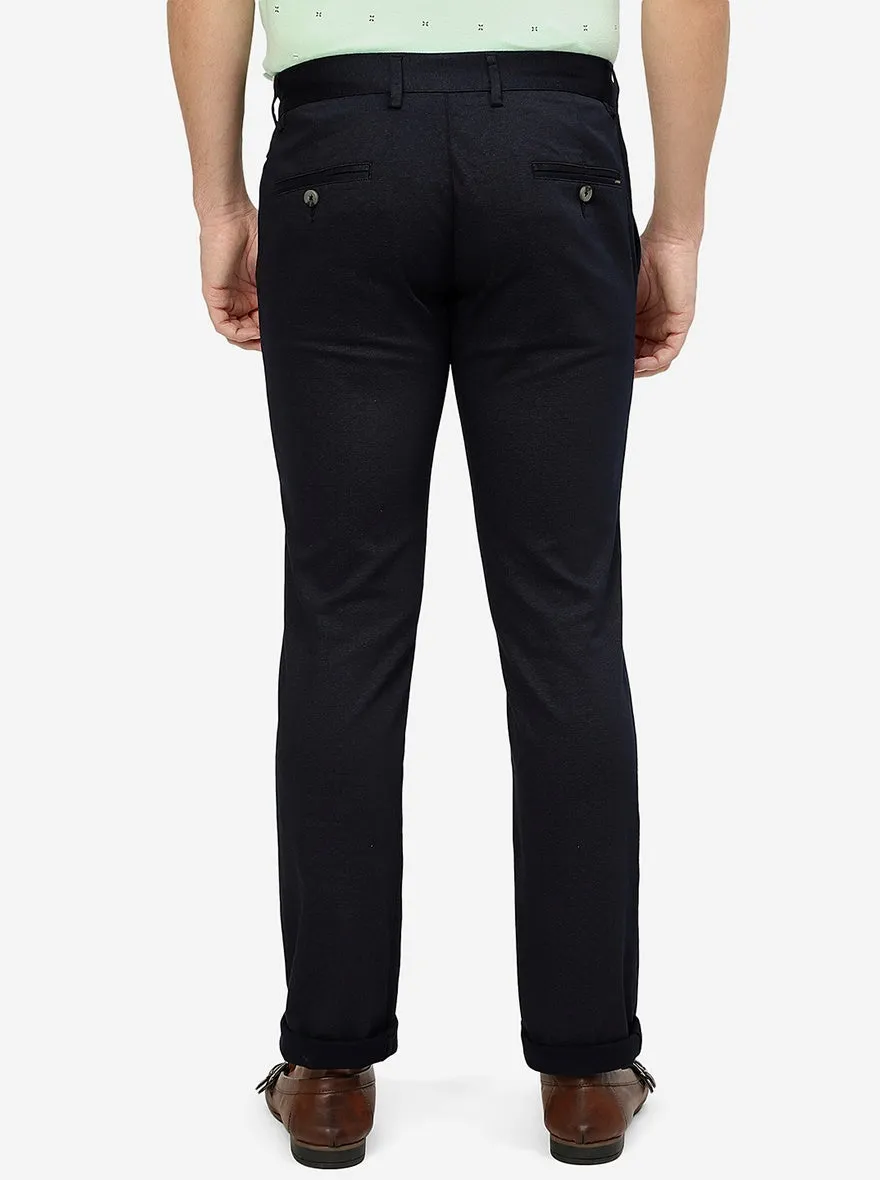 Navy Blue Solid Super Slim fit Casual Trouser | Greenfibre