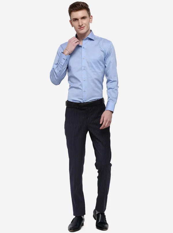 Navy Blue Striped Super Slim Fit Formal Trouser | JadeBlue