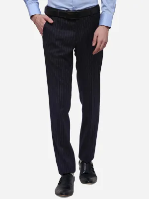Navy Blue Striped Super Slim Fit Formal Trouser | JadeBlue