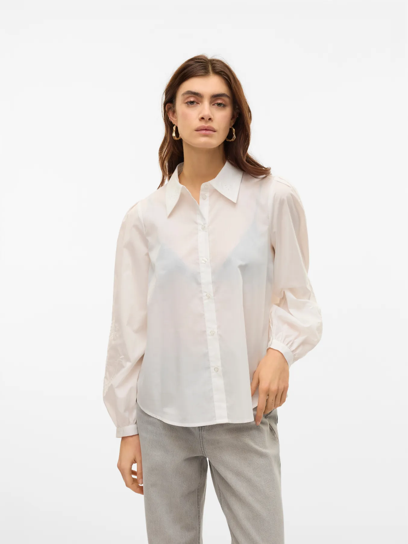 Navy Embroidery Anglaise Sleeve Blouse