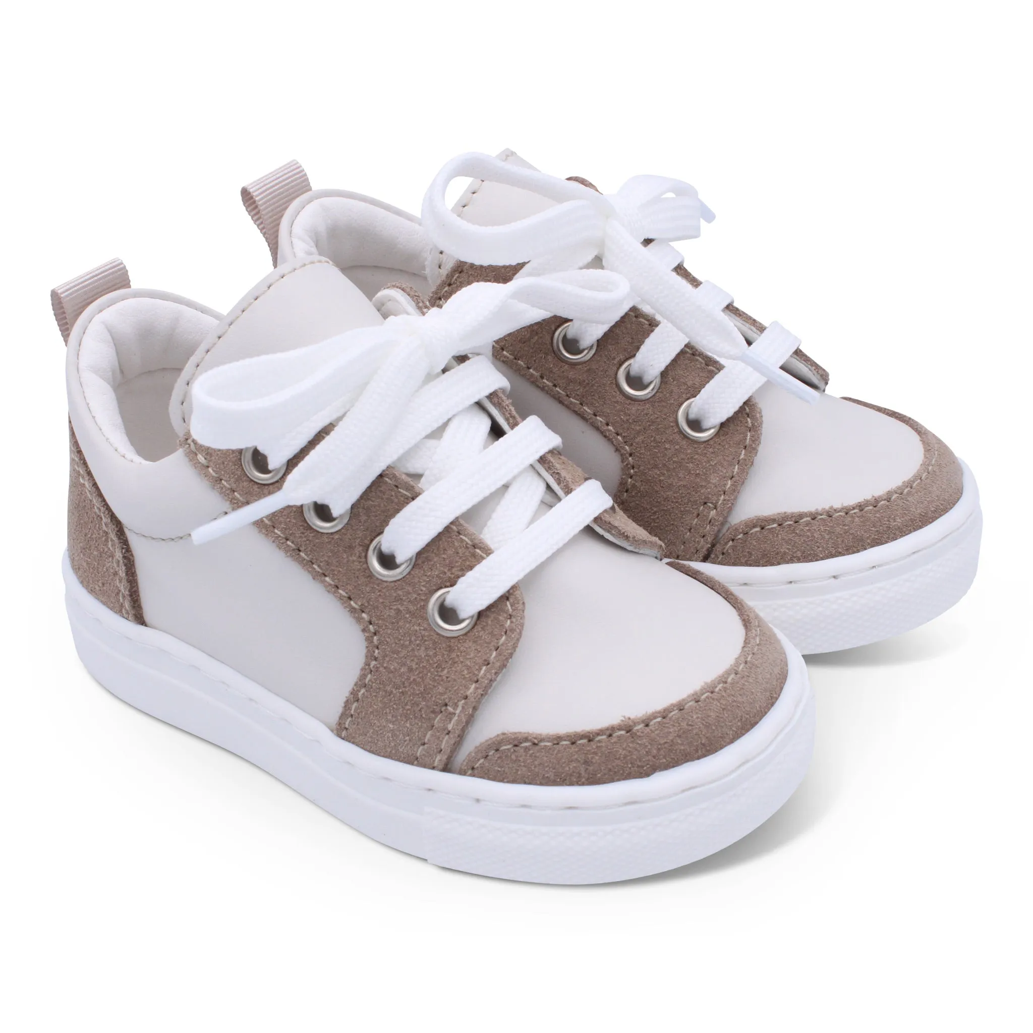'Nico' Boys Beige Leather with Brown Suede Trainers