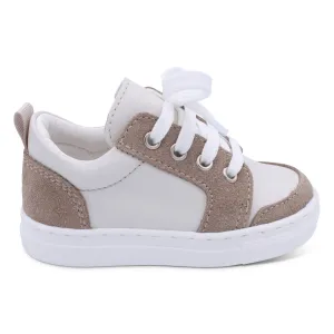 'Nico' Boys Beige Leather with Brown Suede Trainers