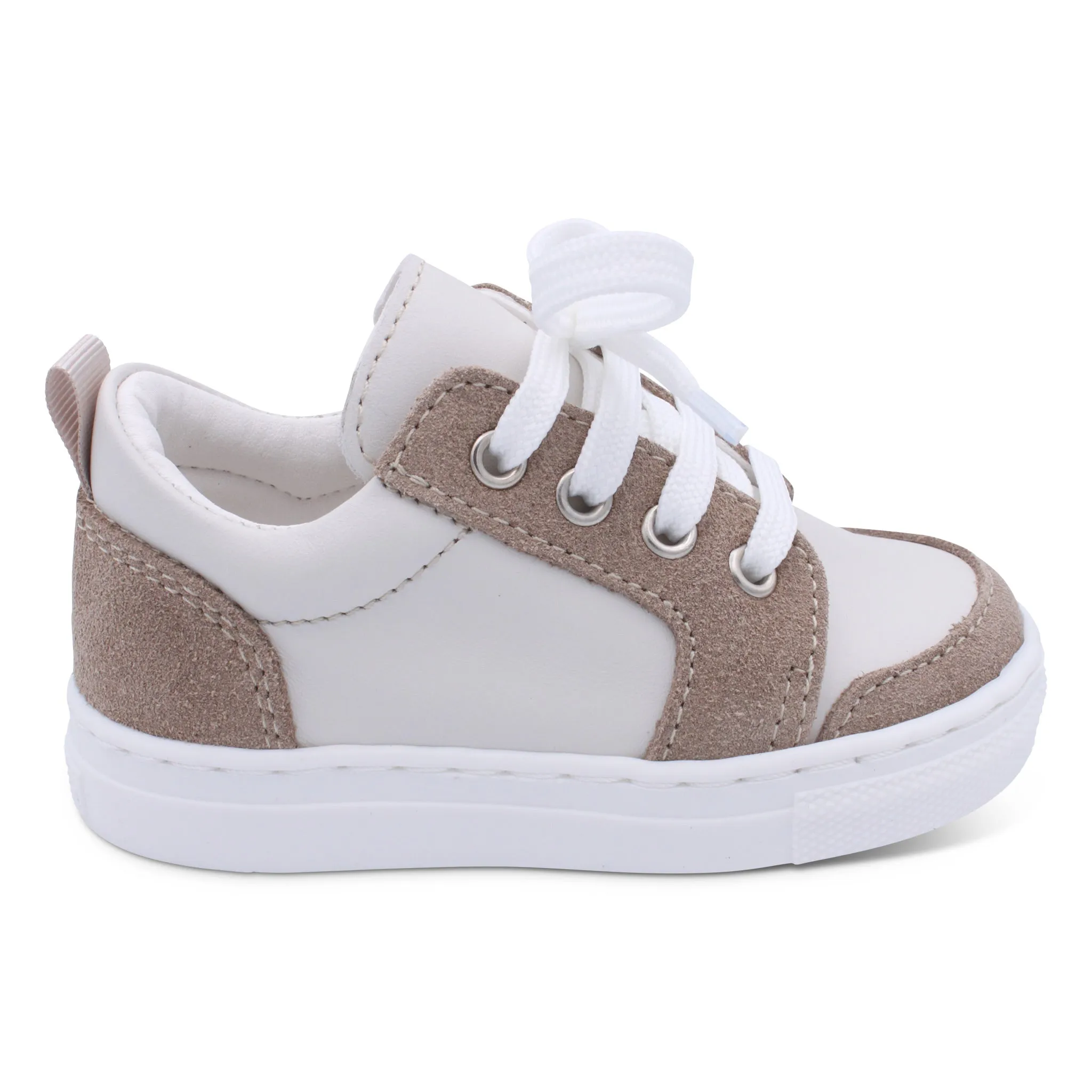 'Nico' Boys Beige Leather with Brown Suede Trainers