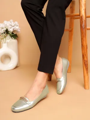Pale Gold PU Stylish Slip-On Flat Loafers (TC-1217-PGLD)