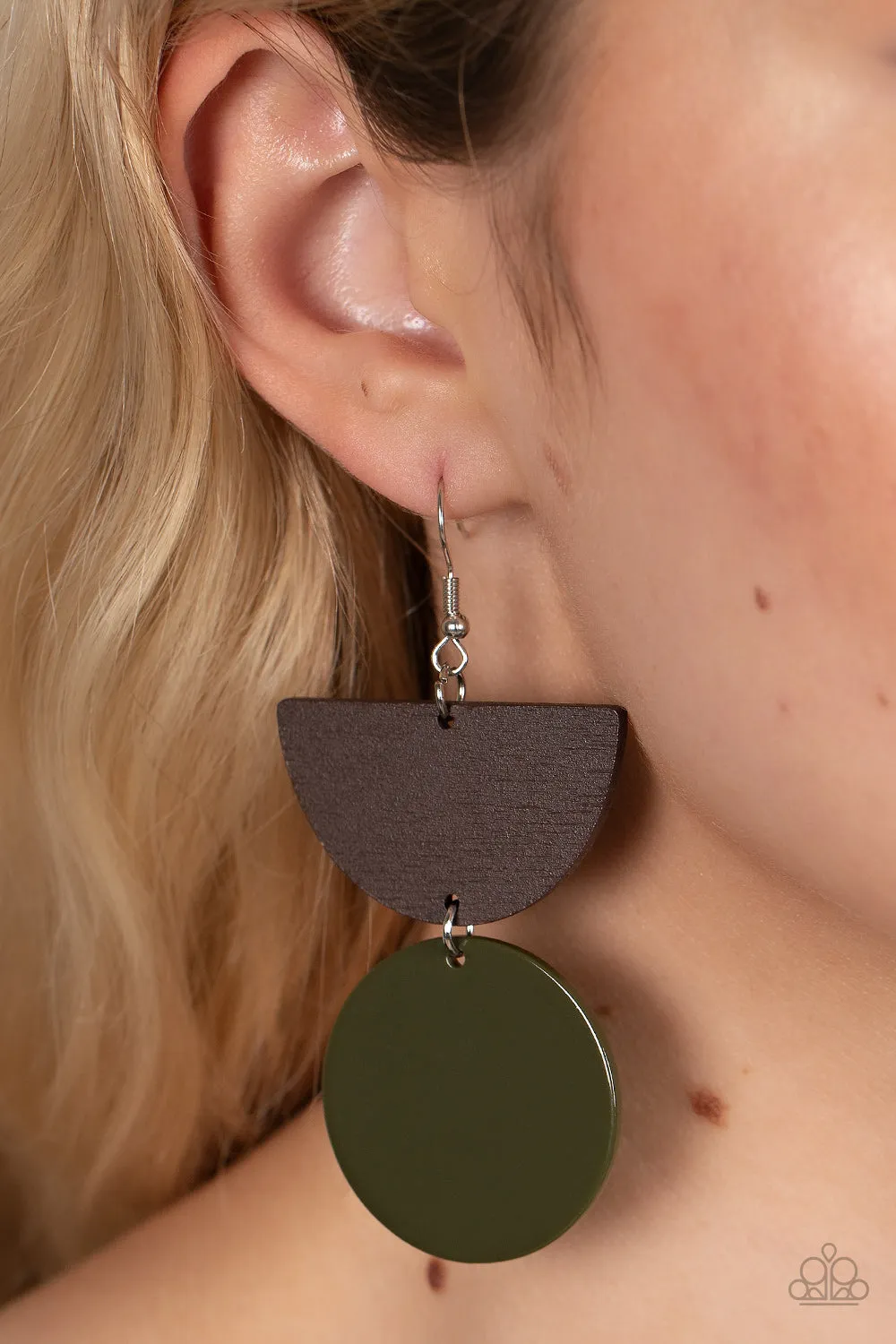 Paparazzi - Beach Bistro - Green Wood Earrings