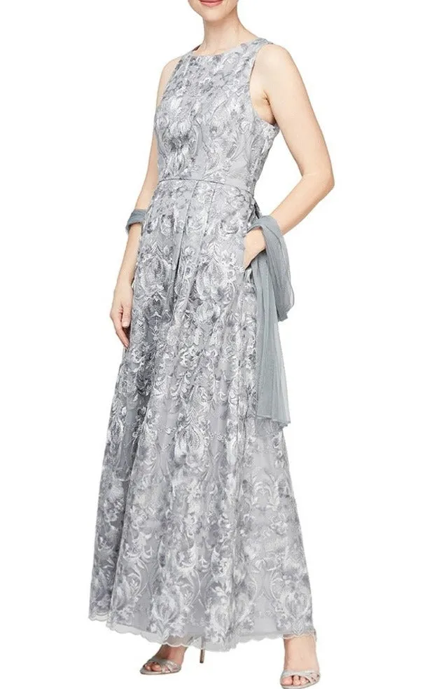 Pewter A-Line Embroidered Dress