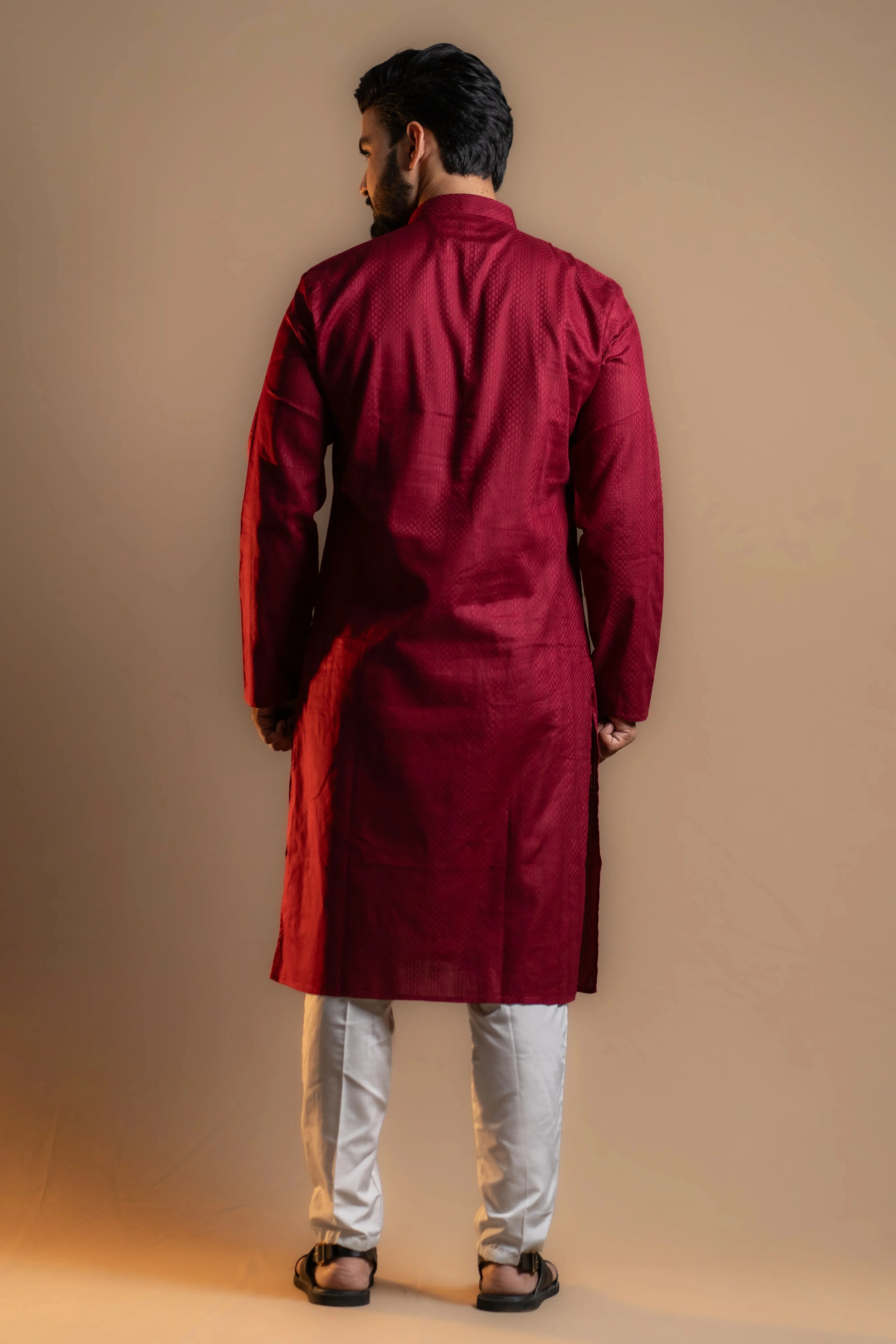 Plain Wine Red Kurta Set for Men