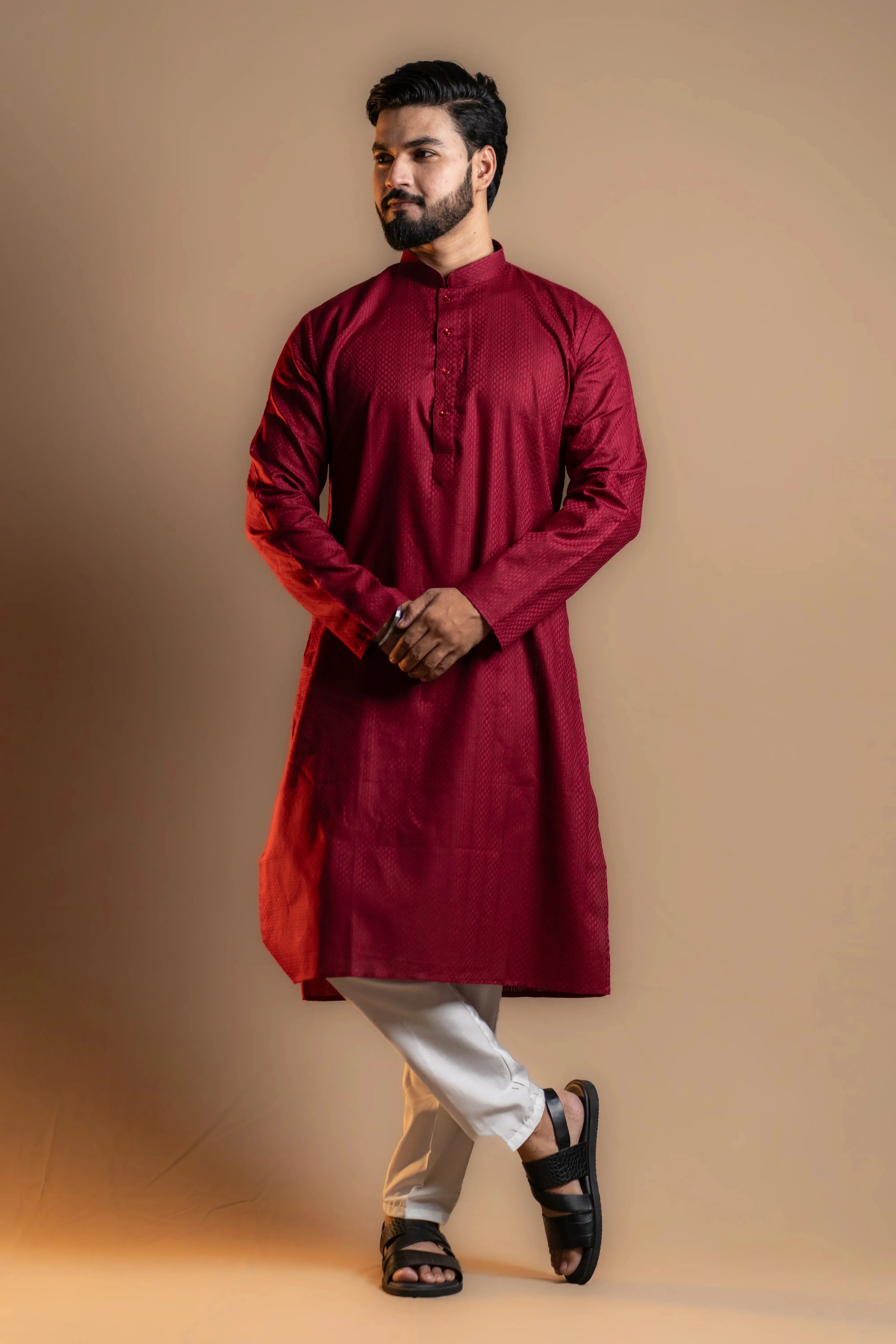 Plain Wine Red Kurta Set for Men