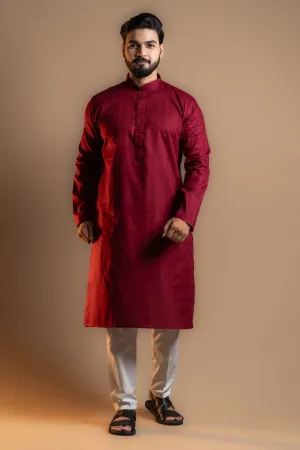 Plain Wine Red Kurta Set for Men
