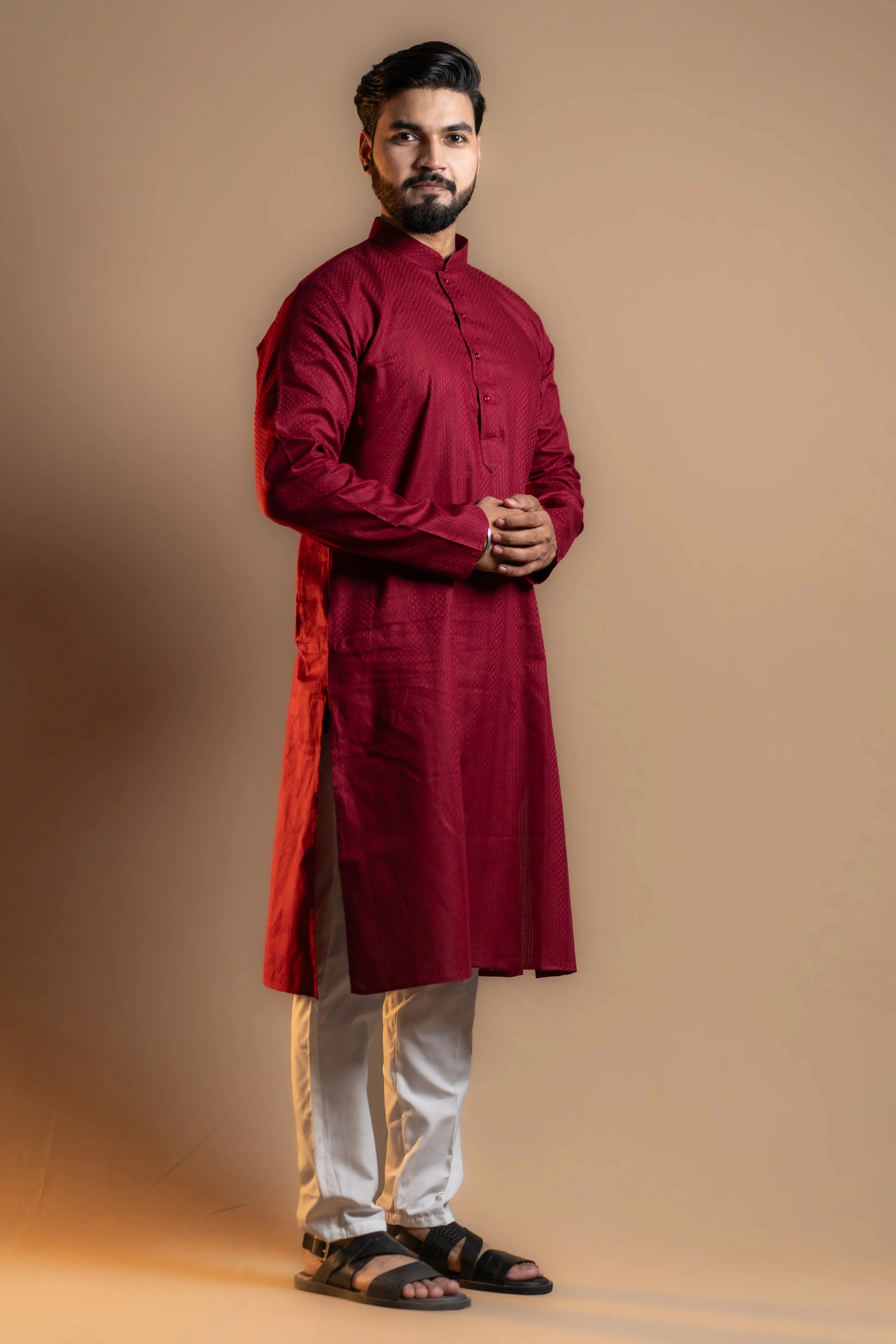 Plain Wine Red Kurta Set for Men