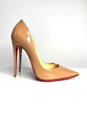 Pre-loved Christian Louboutin So Kate 120 Nude Patent Heels 38 UK5
